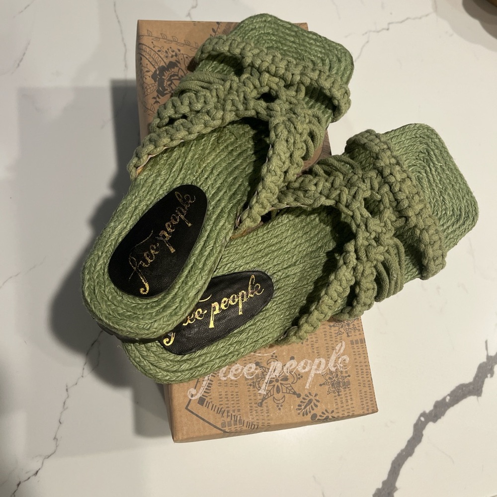 Free People Green Crochet Braided Sandals
